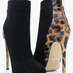 Chic Leopard and Black Heeled Ankle Boots